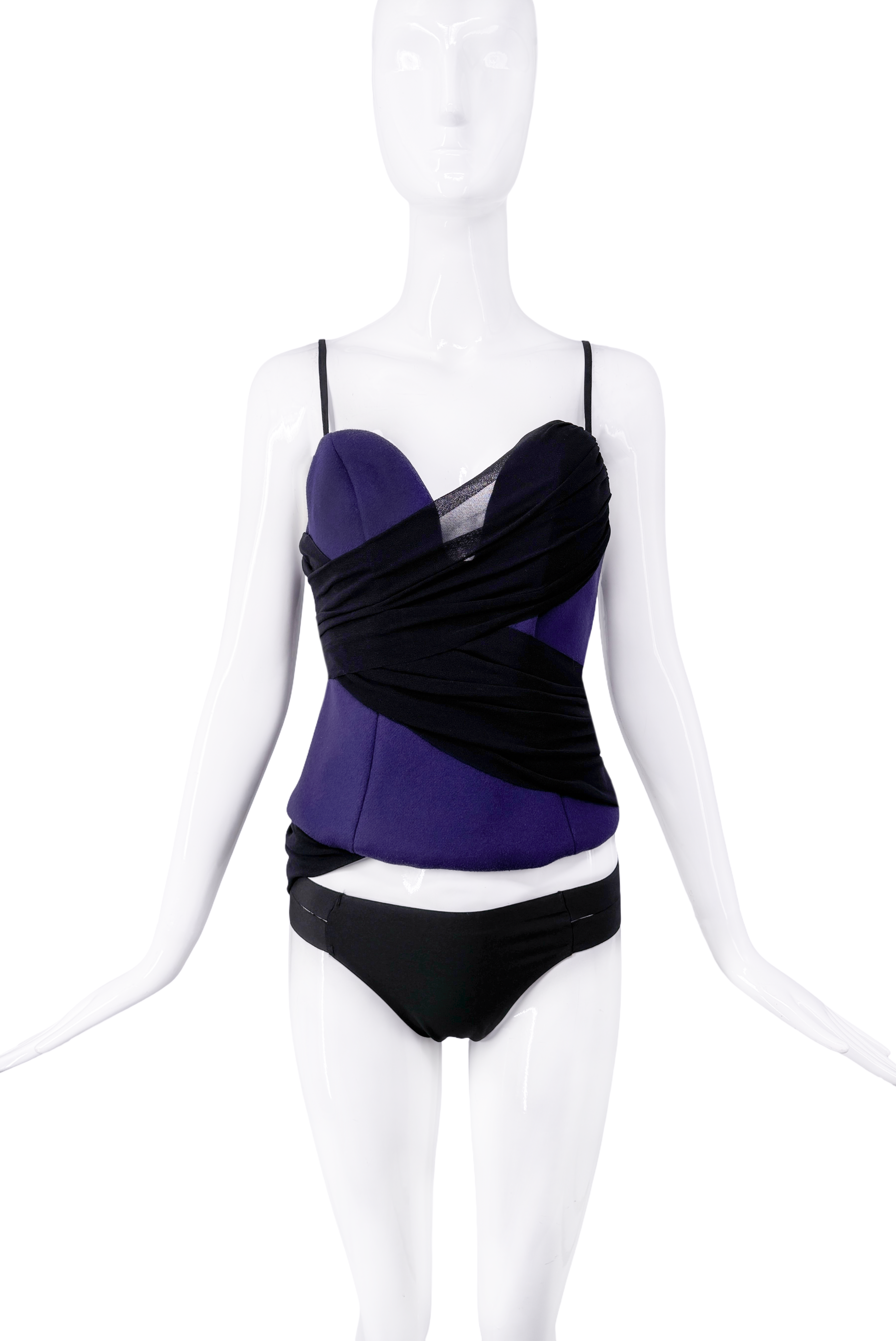 Roberto Cavalli Purple and Black Sheer Draped Corset Roberto Cavalli Purple and Black Sheer Draped Corset