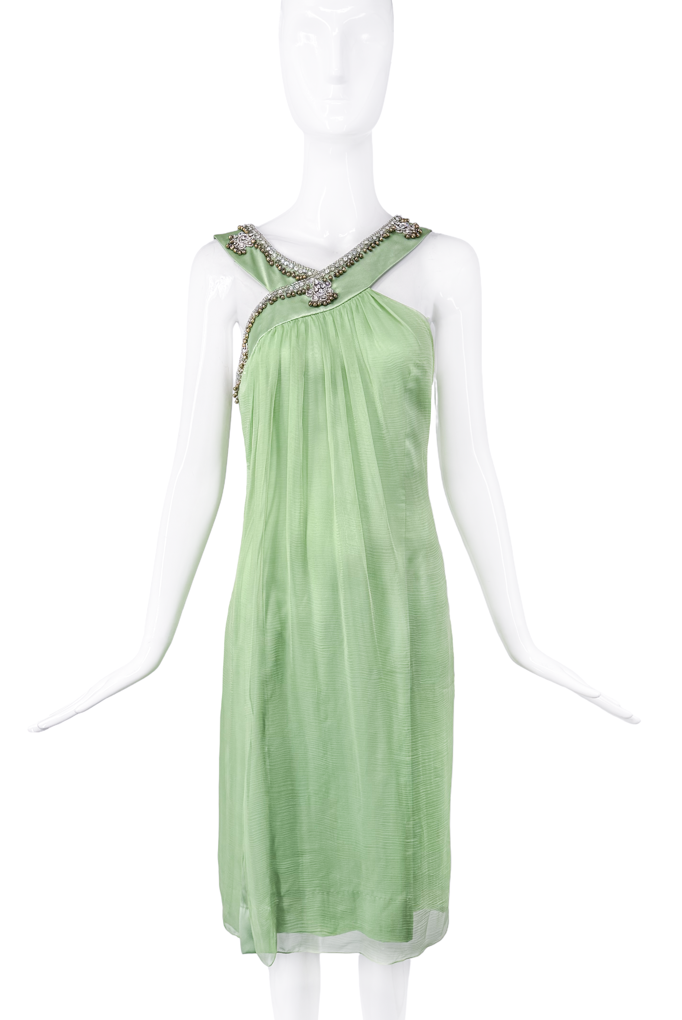 Christian Dior Green Crystal Asymmetric Strap Midi Dress Christian Dior Green Crystal Asymmetric Strap Midi Dress