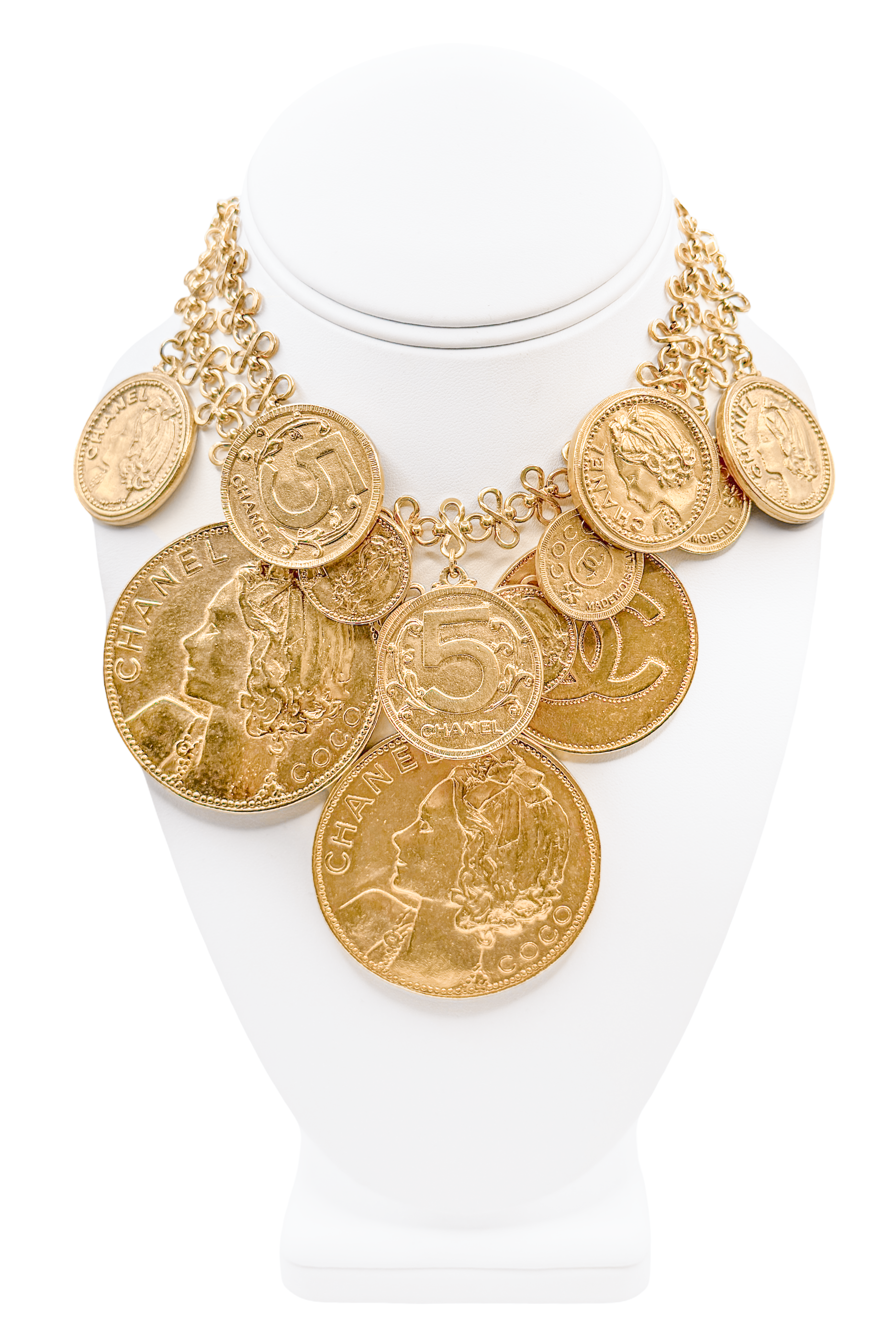 Chanel Gold Oversized Double Layer Coin Link Necklace Chanel Gold Oversized Double Layer Coin Link Necklace