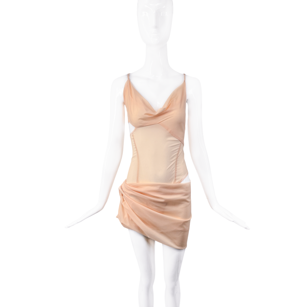 KNWLS London Nude Mesh Sheer Cut Out Ruched Dress