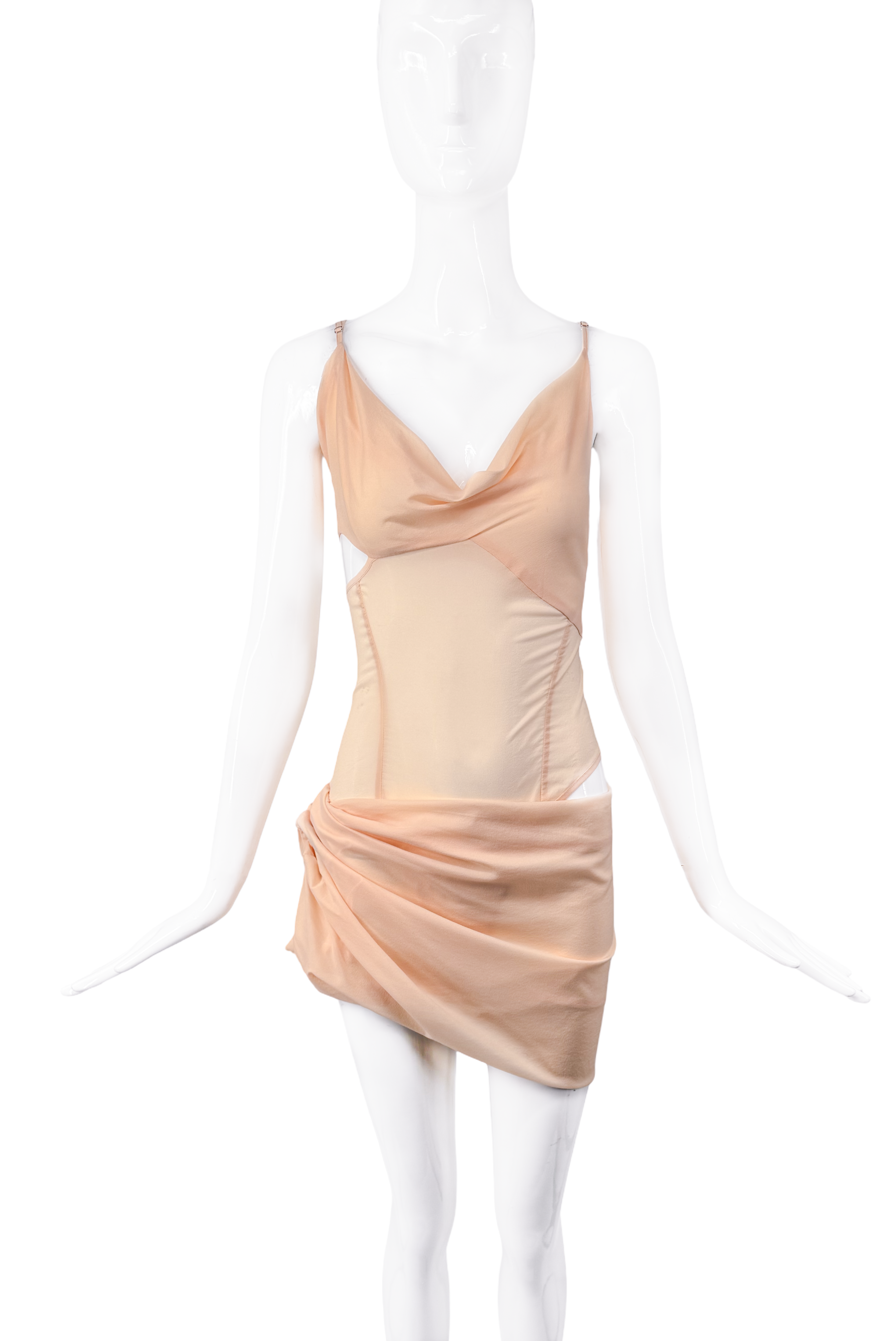 KNWLS London Nude Mesh Sheer Cut Out Ruched Dress KNWLS London Nude Mesh Sheer Cut Out Ruched Dress