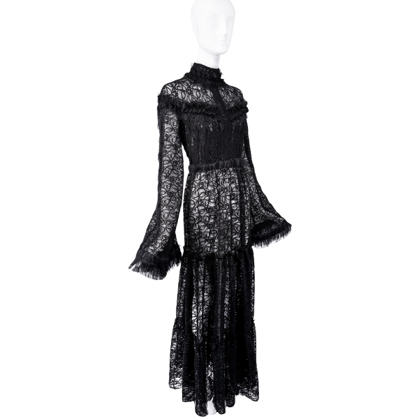 Mikhael Kali Black Lace Ruffle Collar Victorian Gown