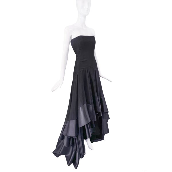 Alexander McQueen Black Bustier Volume Cascading Train Corset Gown