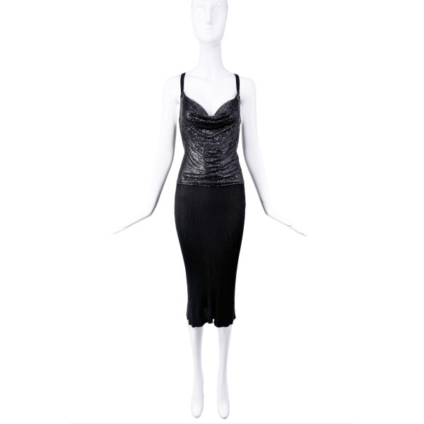 Jean Paul Gaultier Black Chainmail Draped Knit Dress