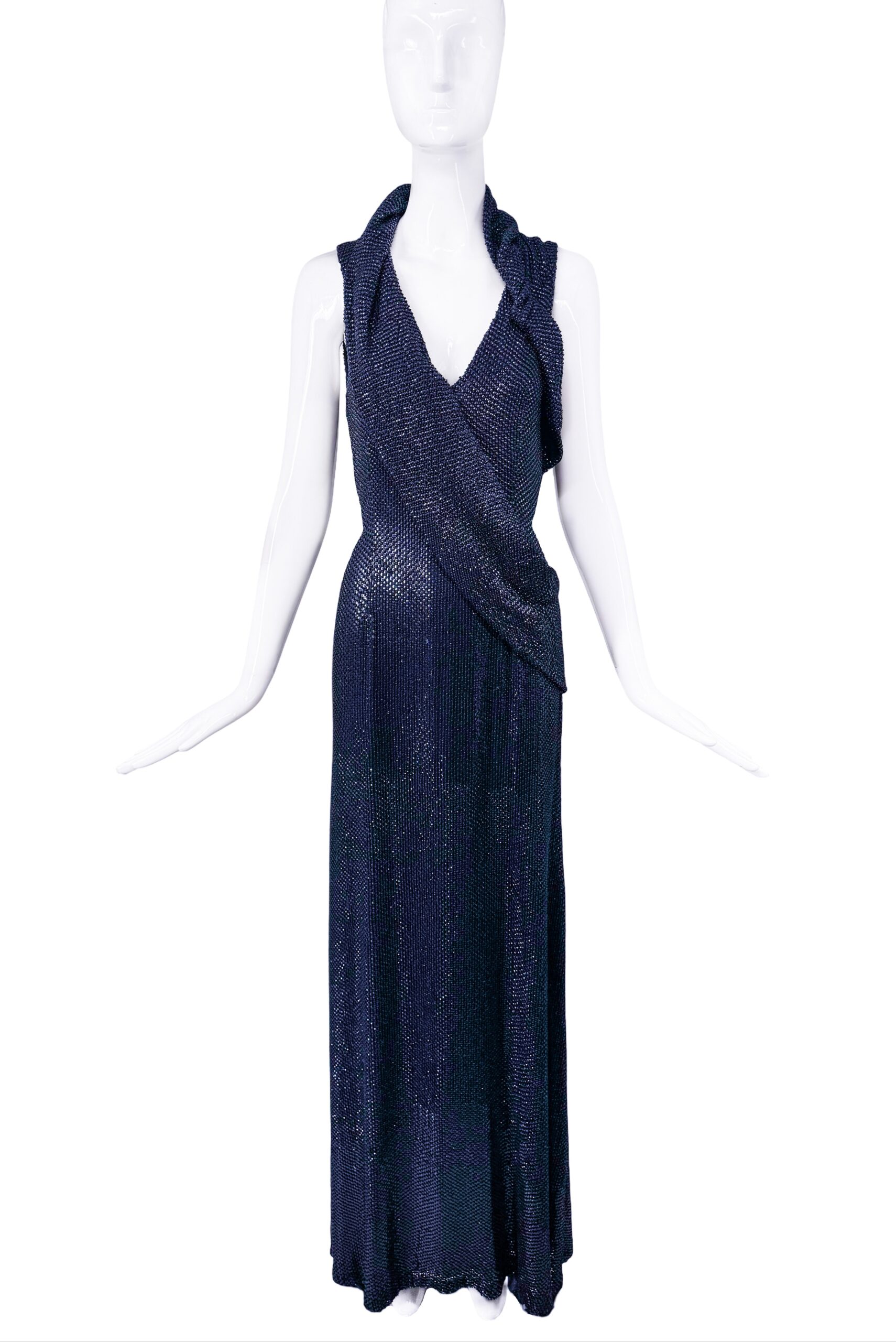 Gucci Blue Beaded Crystal Draped Goddess Gown Gucci Blue Beaded Crystal Draped Goddess Gown