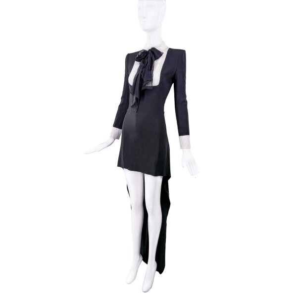 Saint Laurent Black & White Tuxedo Bow Dress Gown