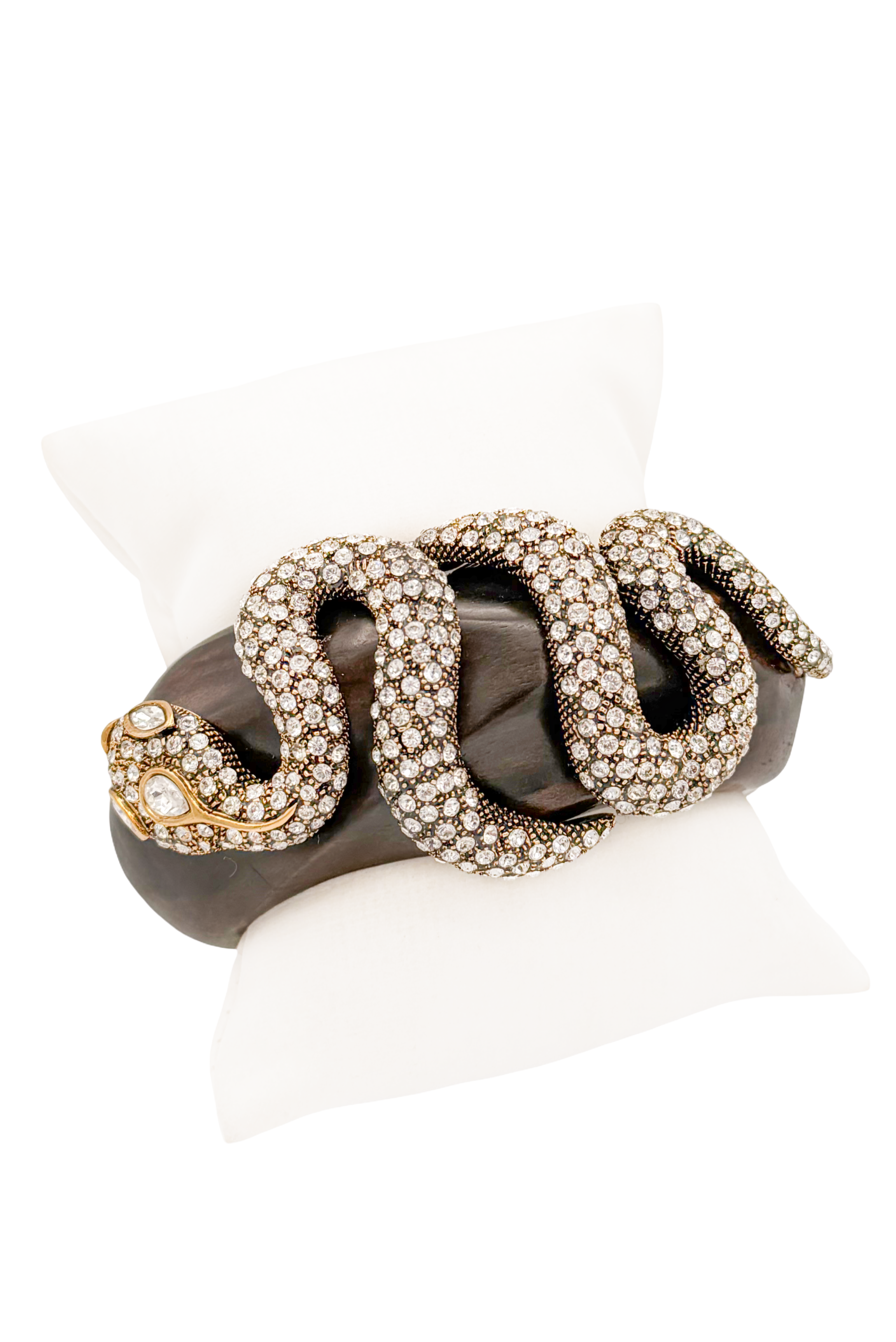 Roberto Cavalli Brown Wood With Crystal Snake Cuff Bracelet Roberto Cavalli Brown Wood With Crystal Snake Cuff Bracelet