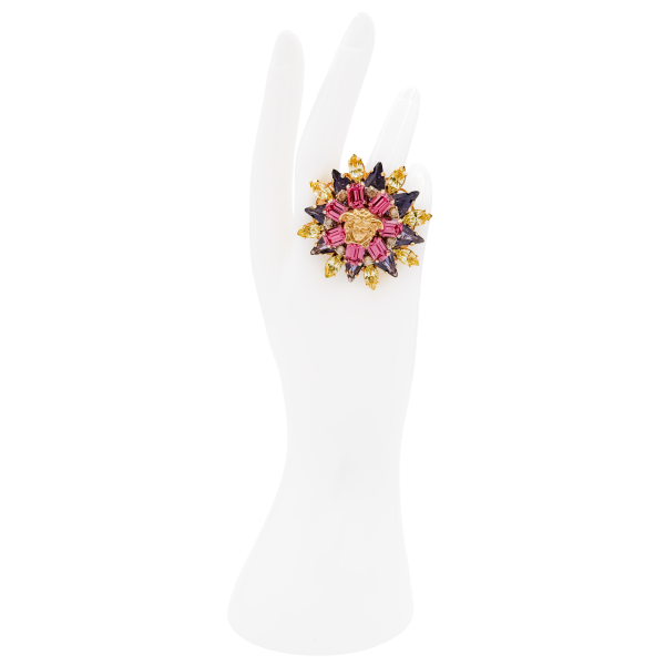 Versace Multi Color Gemstone Starburst Oversize Ring
