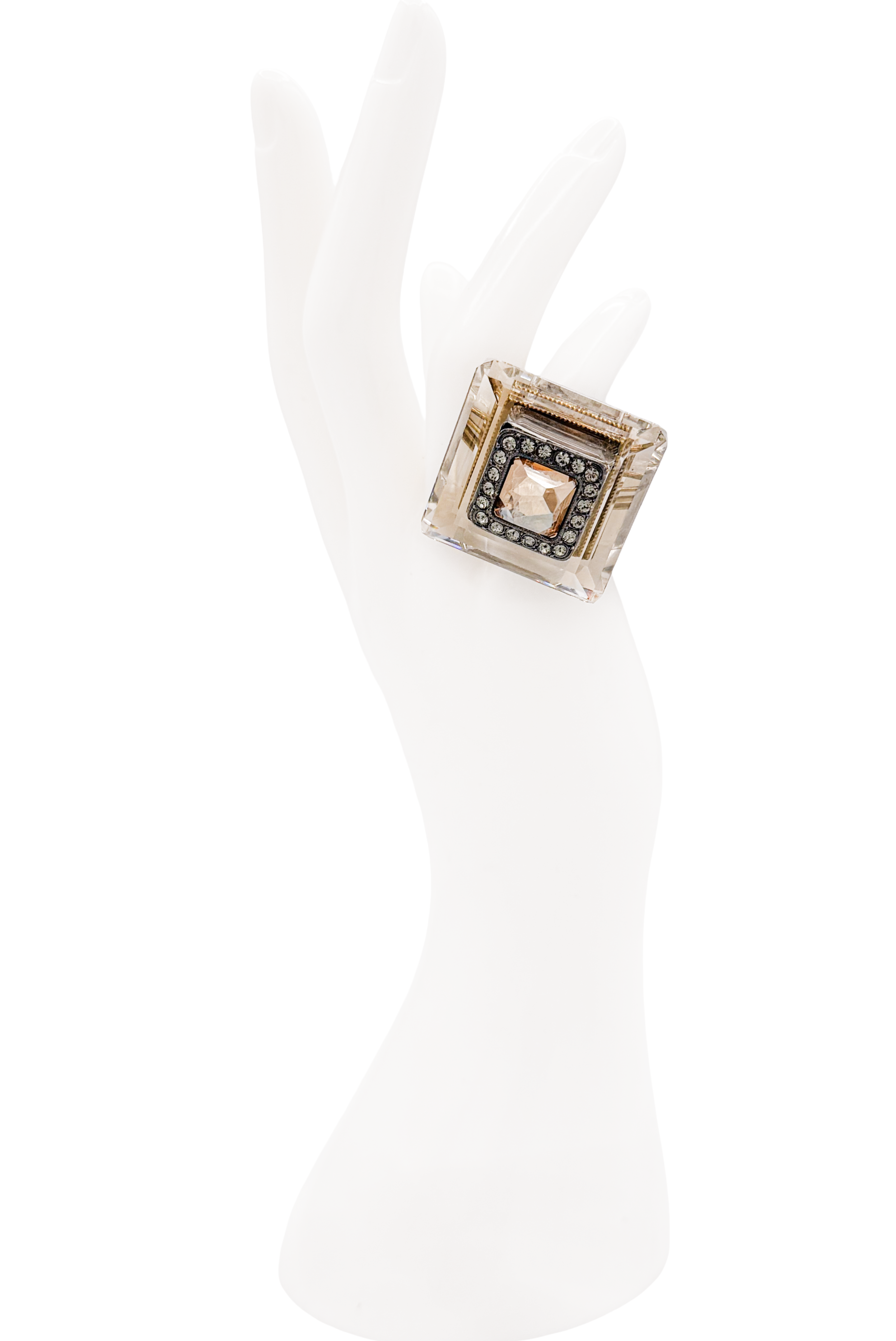 Lanvin Amber Clear Lucite Crystal Oversized Square Ring Lanvin Amber Clear Lucite Crystal Oversized Square Ring