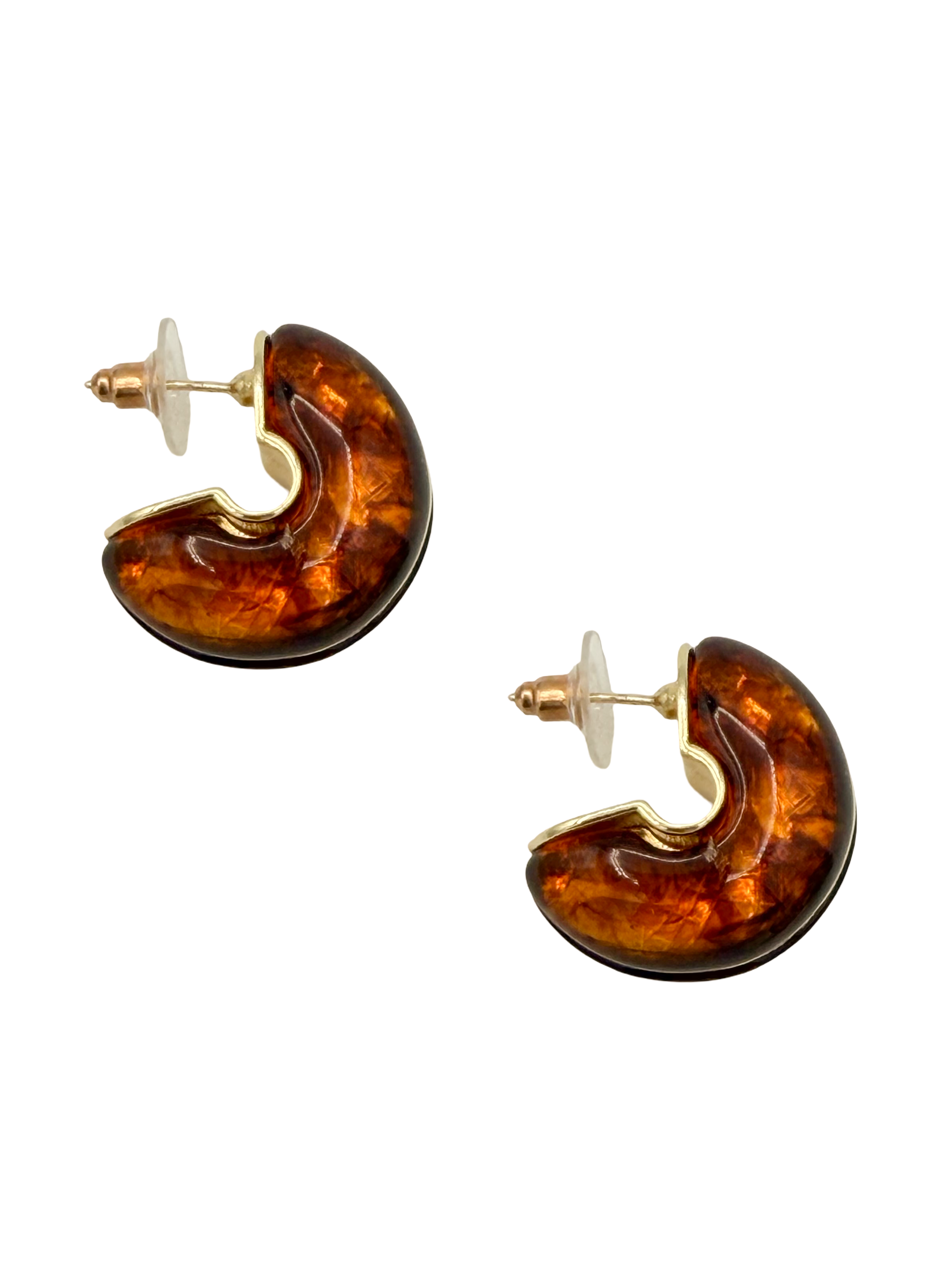 Vintage Gold Orange Amber Mini Hoop Earrings Vintage Gold Orange Amber Mini Hoop Earrings