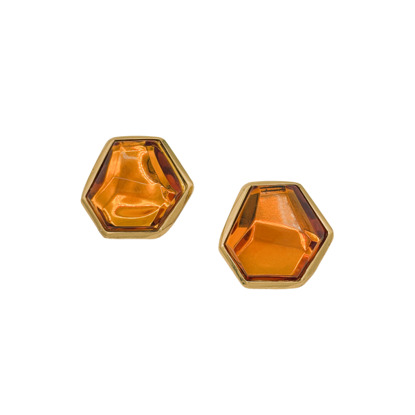Jean-Louis Scherrer Gold Orange Lucite Geometric Oversized Stud Earrings