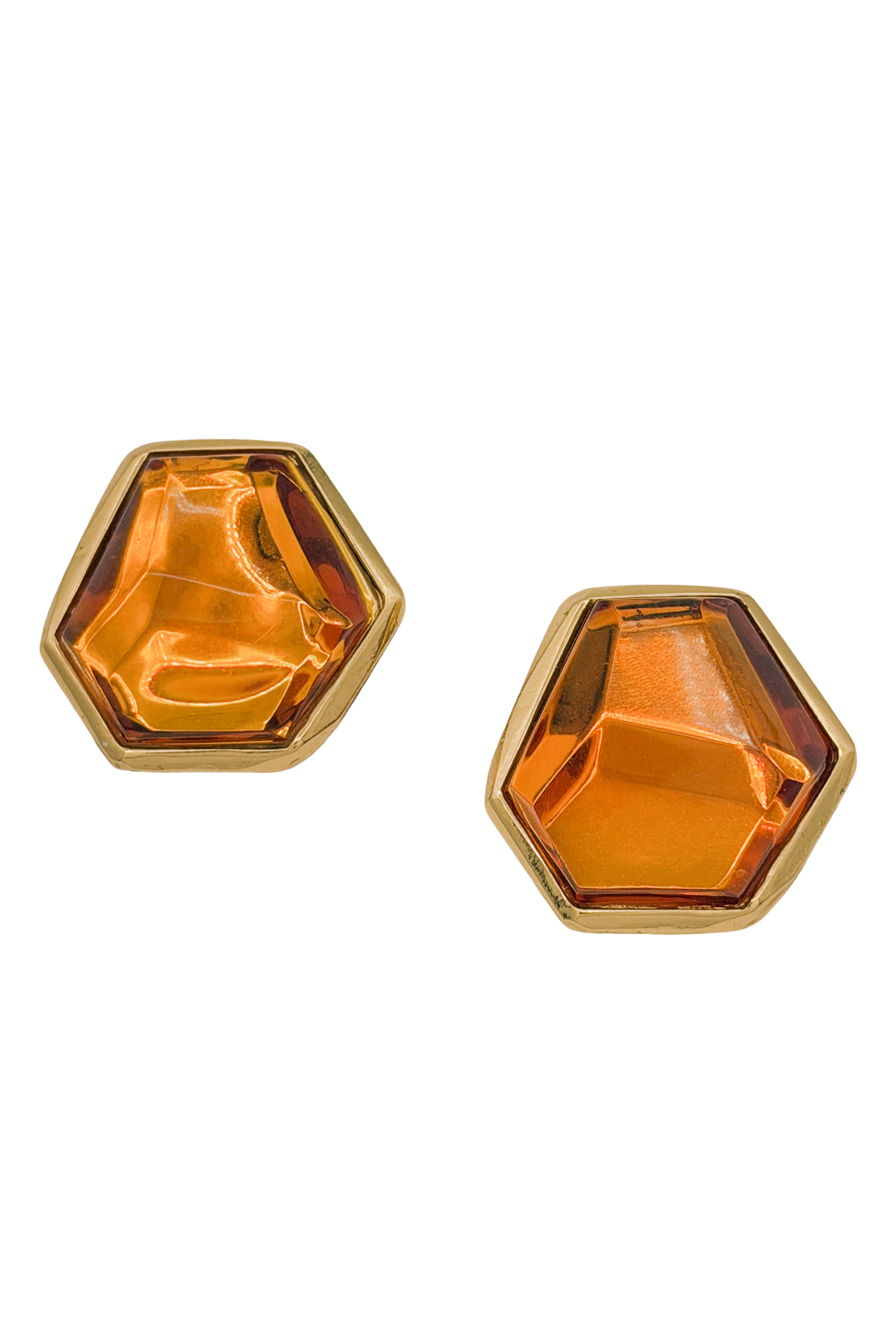 Jean-Louis Scherrer Gold Orange Lucite Geometric Oversized Stud Earrings Jean-Louis Scherrer Gold Orange Lucite Geometric Oversized Stud Earrings