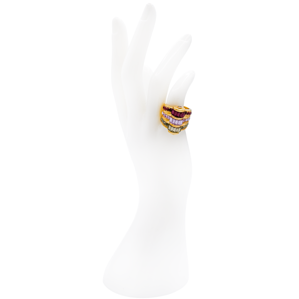 Etro Gold W/ Red Purple and Green Crystal Band Ring