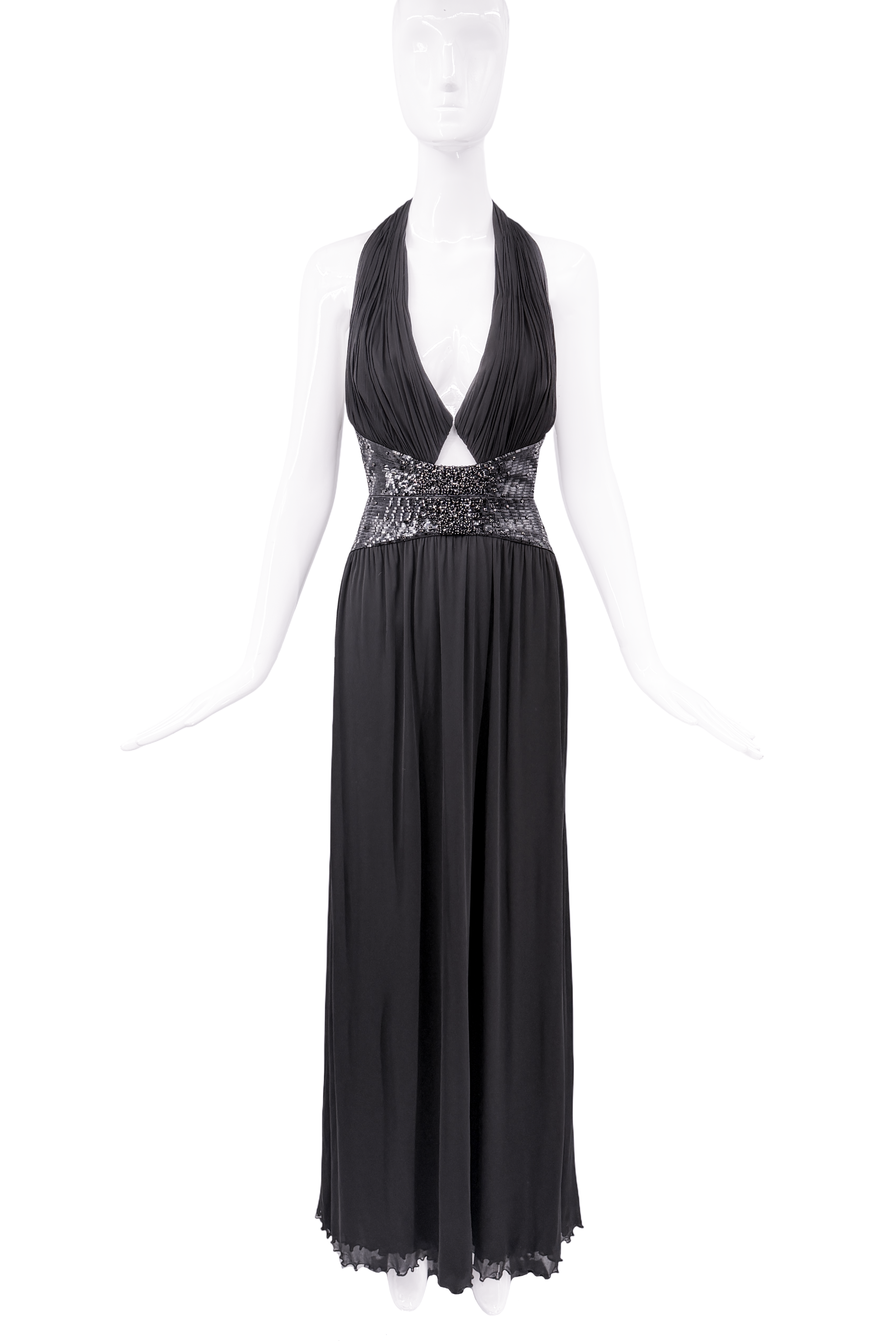 Roberto Cavalli Black Sequin Cut Out Halter Neck Gown Roberto Cavalli Black Sequin Cut Out Halter Neck Gown