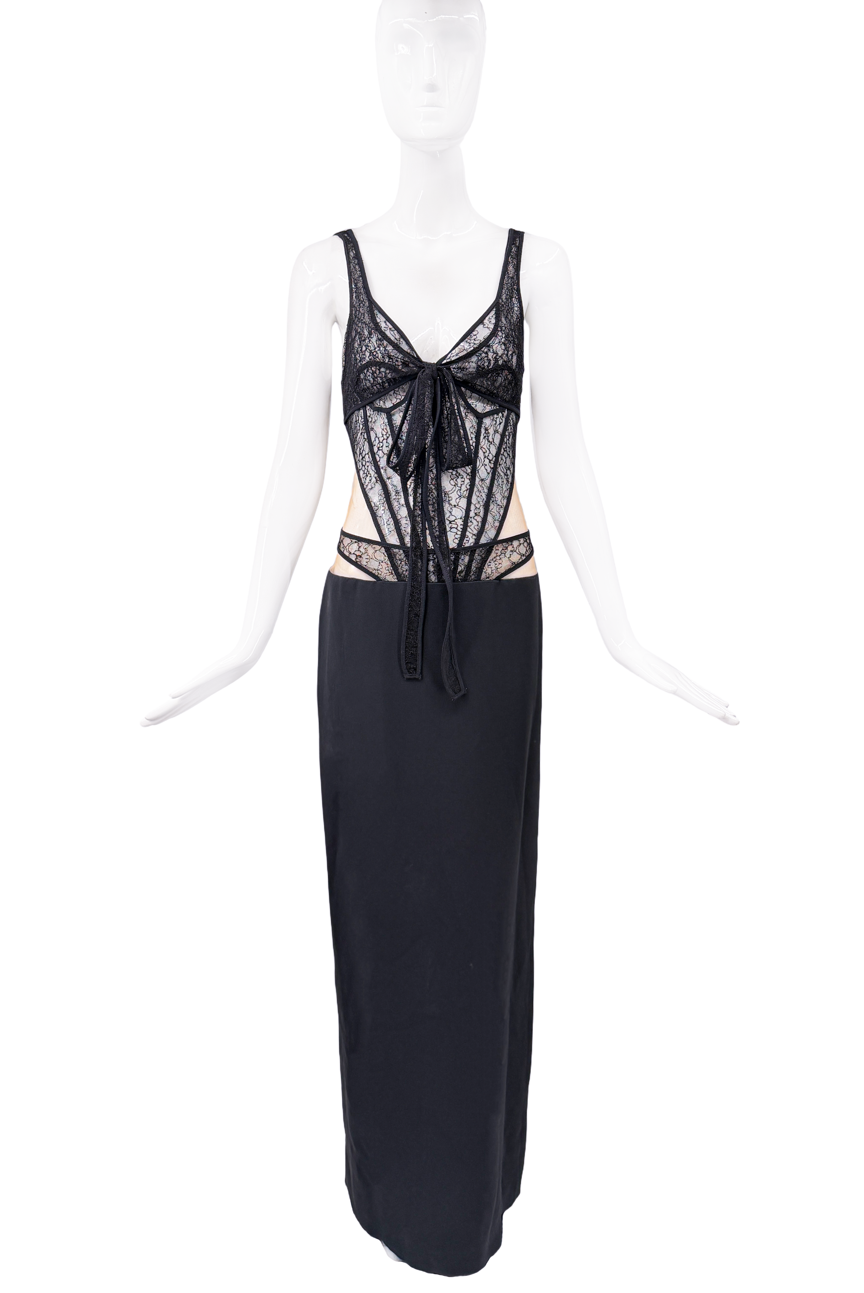David Koma Black Lace Bow Cut Out Dress Gown David Koma Black Lace Bow Cut Out Dress Gown
