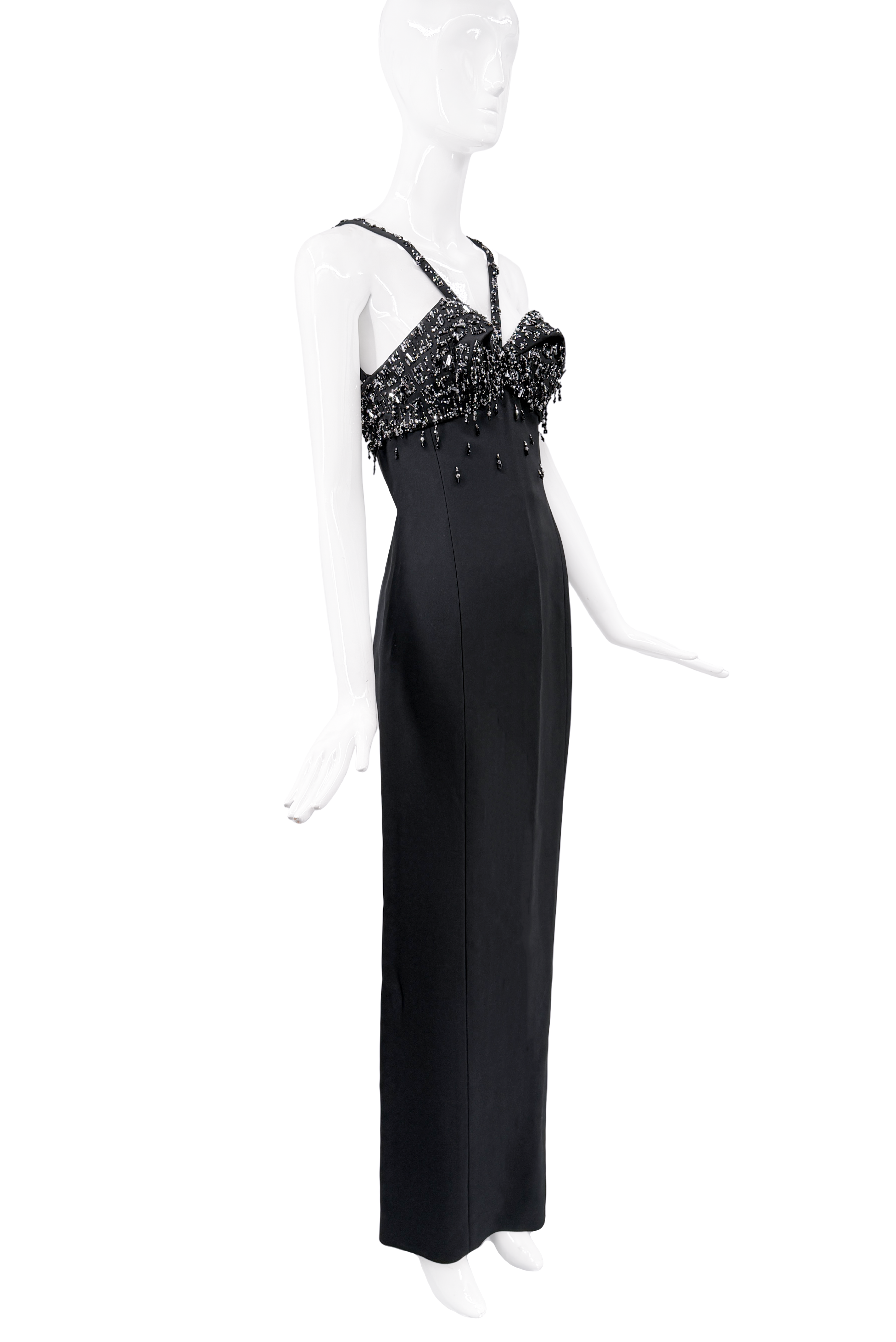 Versace Black Satin Crystal Embellished Dress Gown Versace Black Satin Crystal Embellished Dress Gown