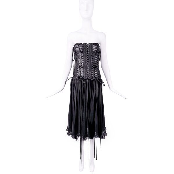 Dolce & Gabbana Black Corset Strippy Strap Draped Dress