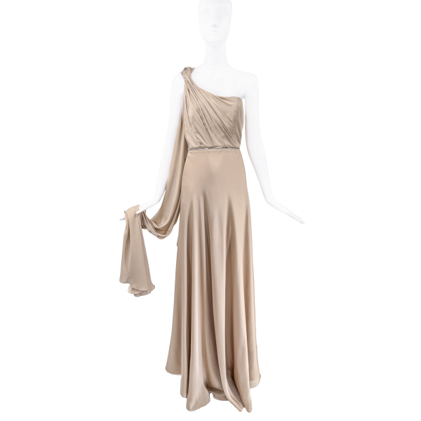 Vionnet Grey Silk One Shoulder Zipper Draped Gown