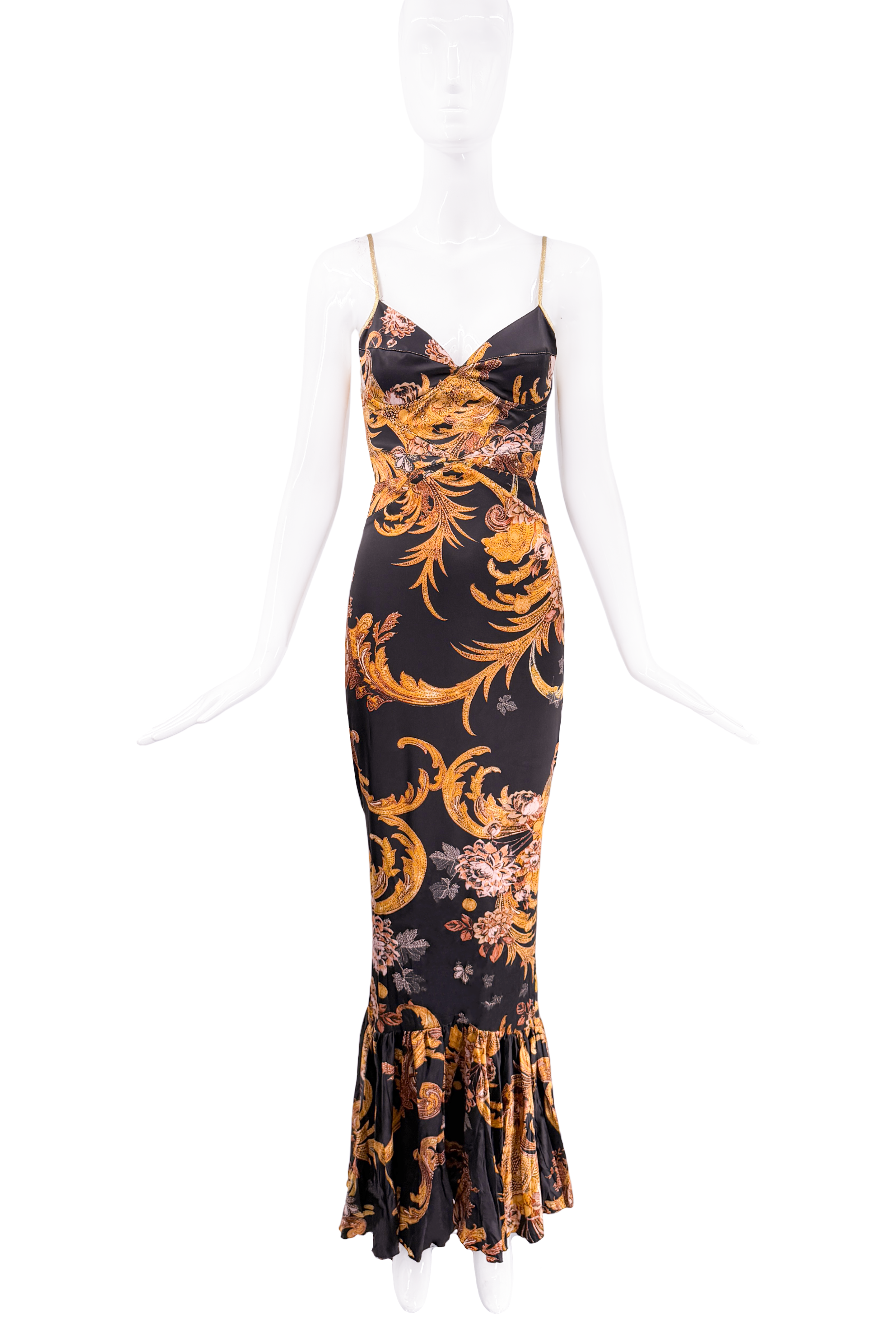 Roberto Cavalli Black Gold Multicolor Baroque Floral Print Slip Dress Gown Roberto Cavalli Black Gold Multicolor Baroque Floral Print Slip Dress Gown