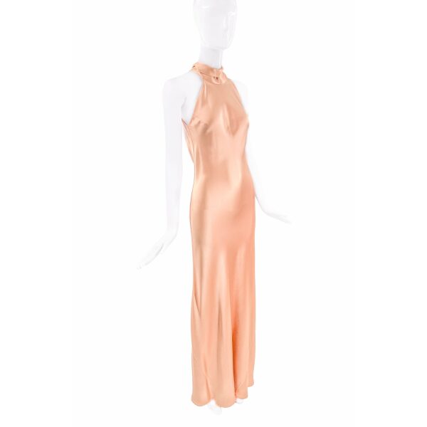 Galvan Peach Pink Silk Halterneck Tie Dress Gown