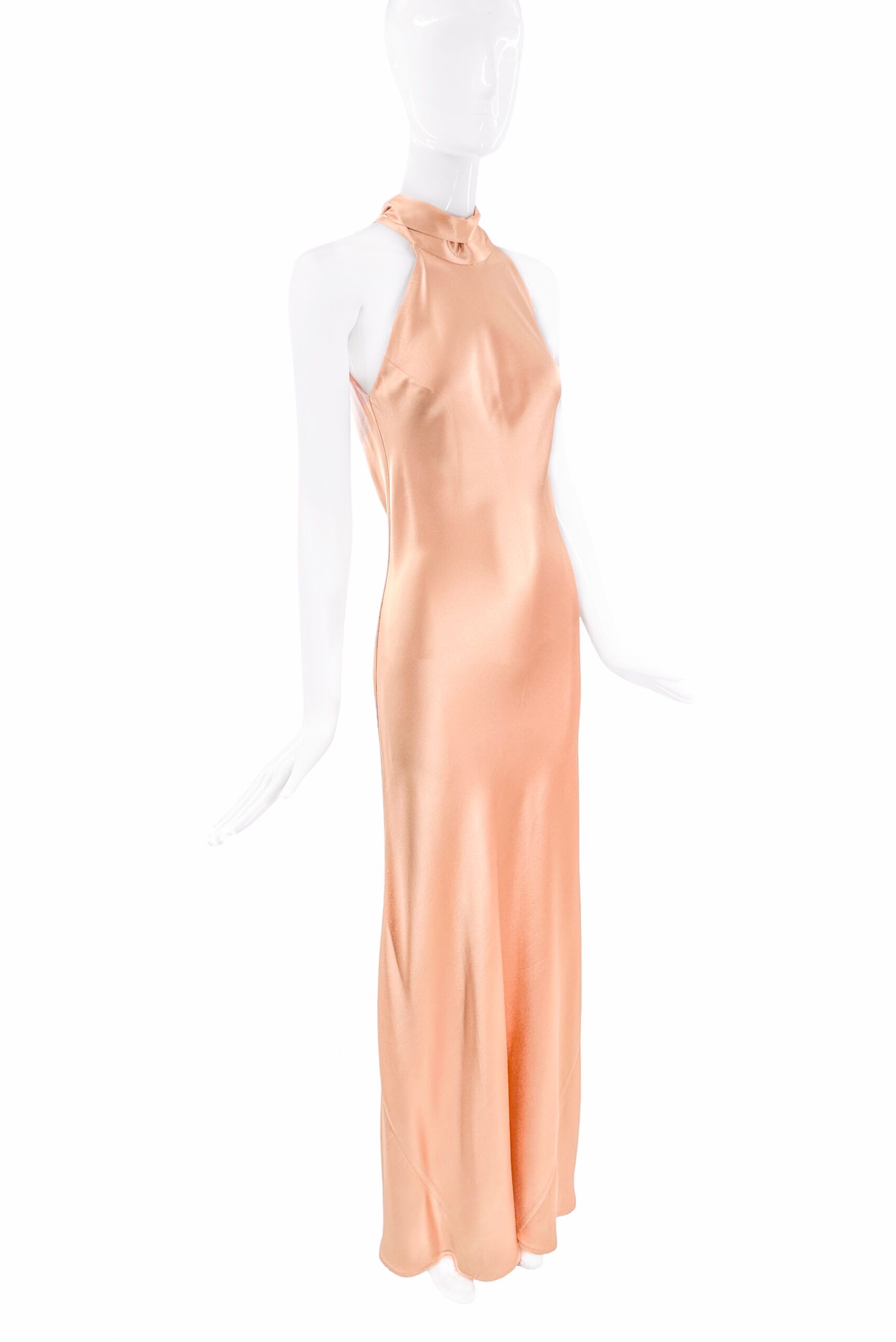 Galvan Peach Pink Silk Halterneck Tie Dress Gown Galvan Peach Pink Silk Halterneck Tie Dress Gown