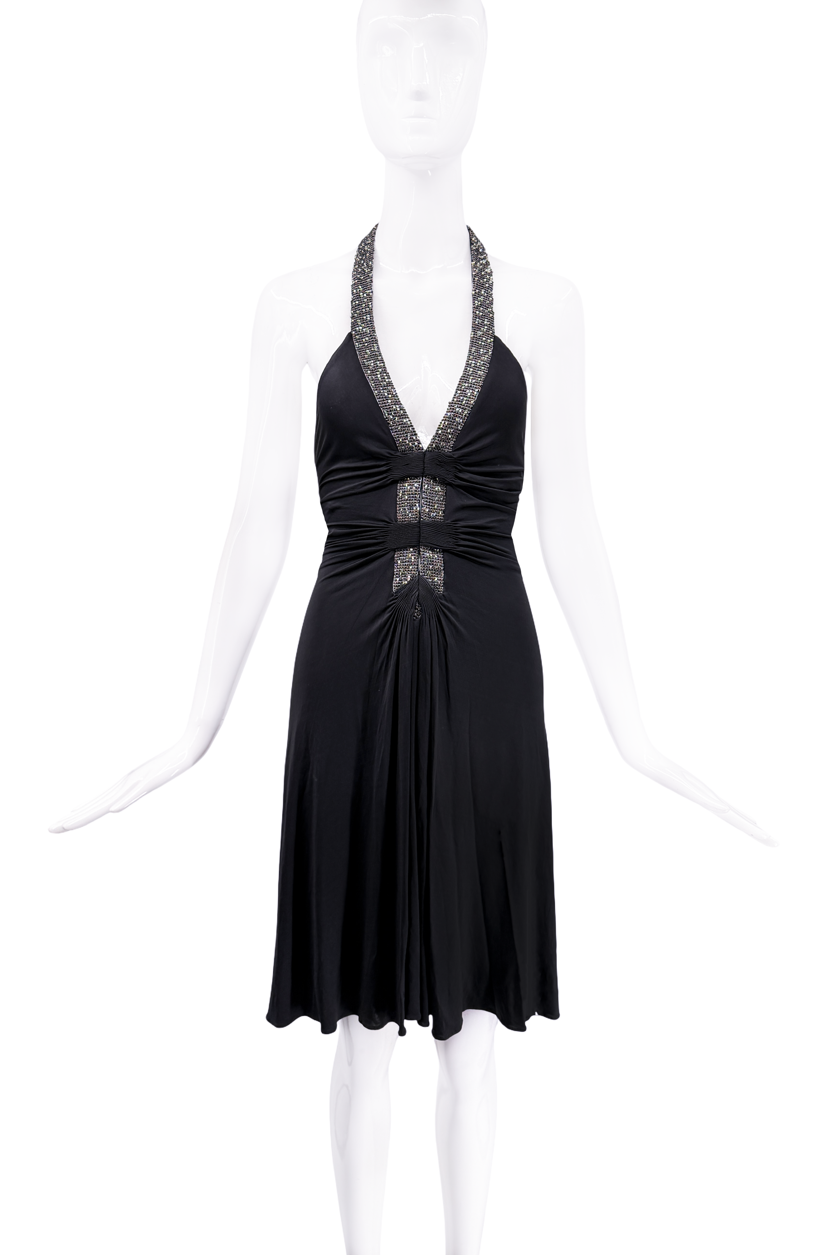 Roberto Cavalli Black Beaded Ruched Halter Dress Roberto Cavalli Black Beaded Ruched Halter Dress