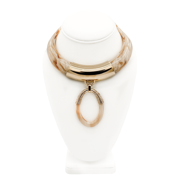 Valentino Gold Marble Bone Oval Pendant Slip On Collar Necklace