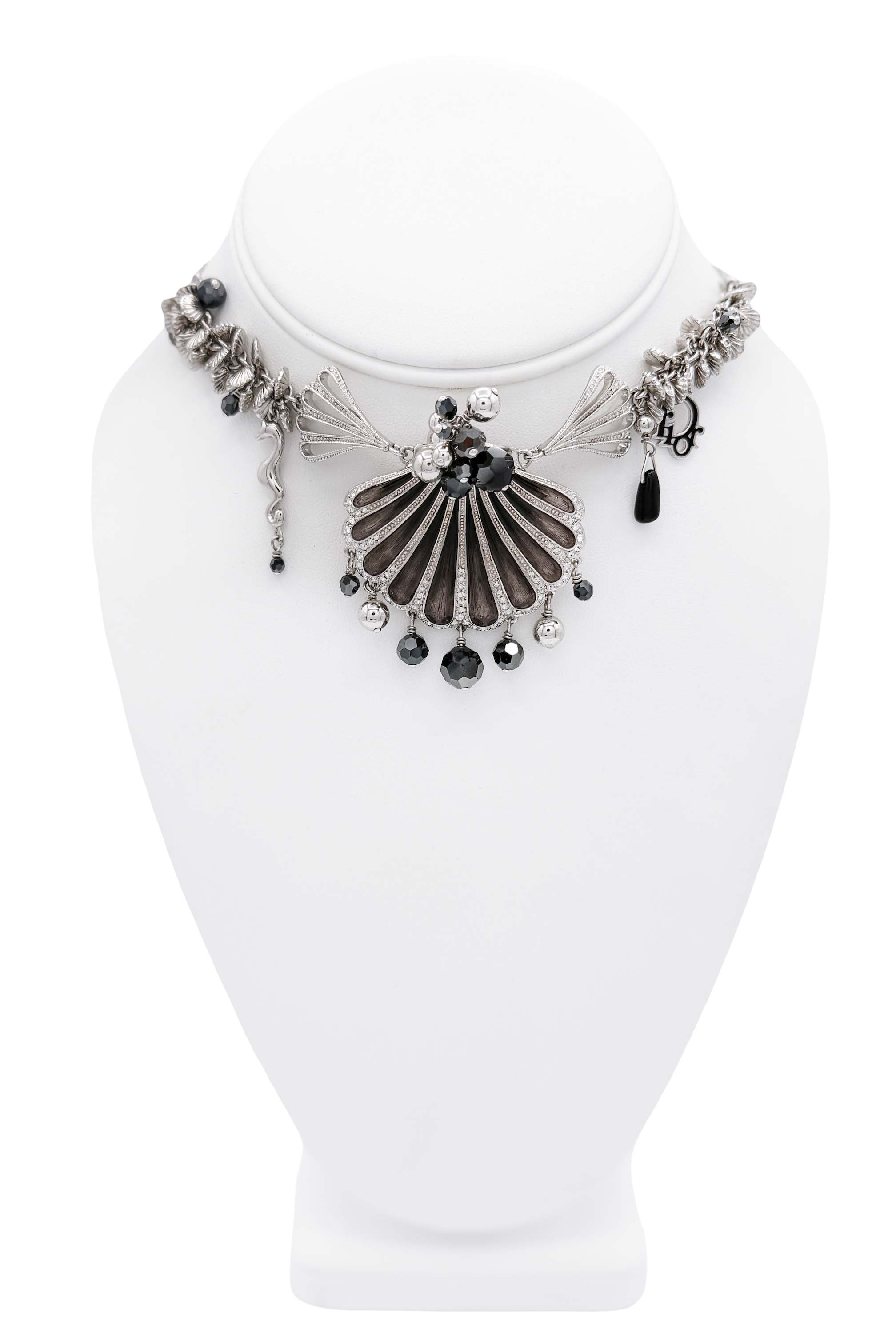 Christian Dior Silver Charm Shell Pendant Necklace Christian Dior Silver Charm Shell Pendant Necklace