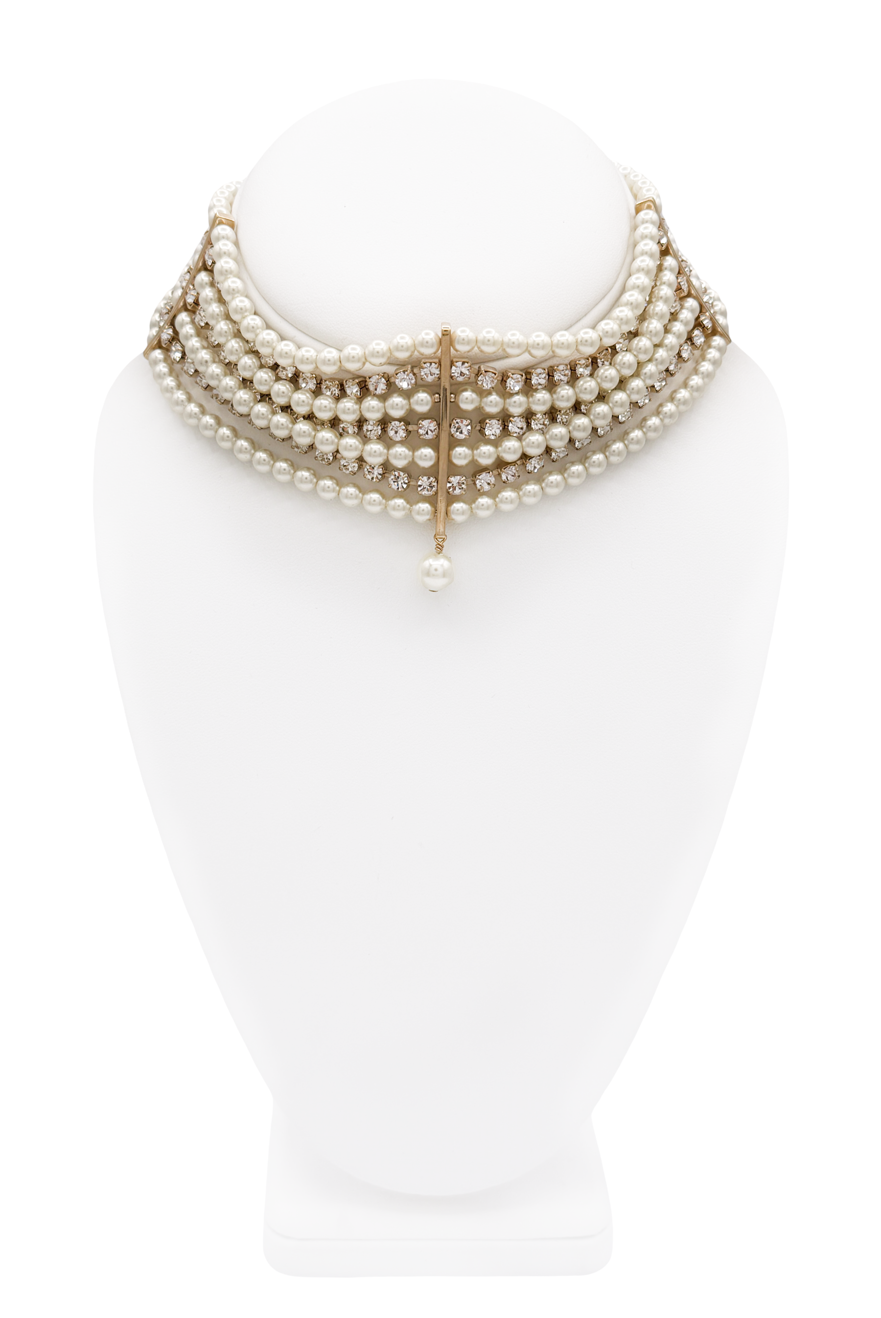 Christian Dior Gold Seven Strand Crystal Rhinestone Pearl Choker Necklace Christian Dior Gold Seven Strand Crystal Rhinestone Pearl Choker Necklace