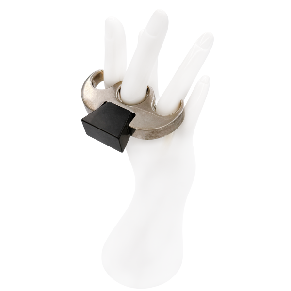 Etro Silver and Black Geometric Stone Triple Finger Ring FW13