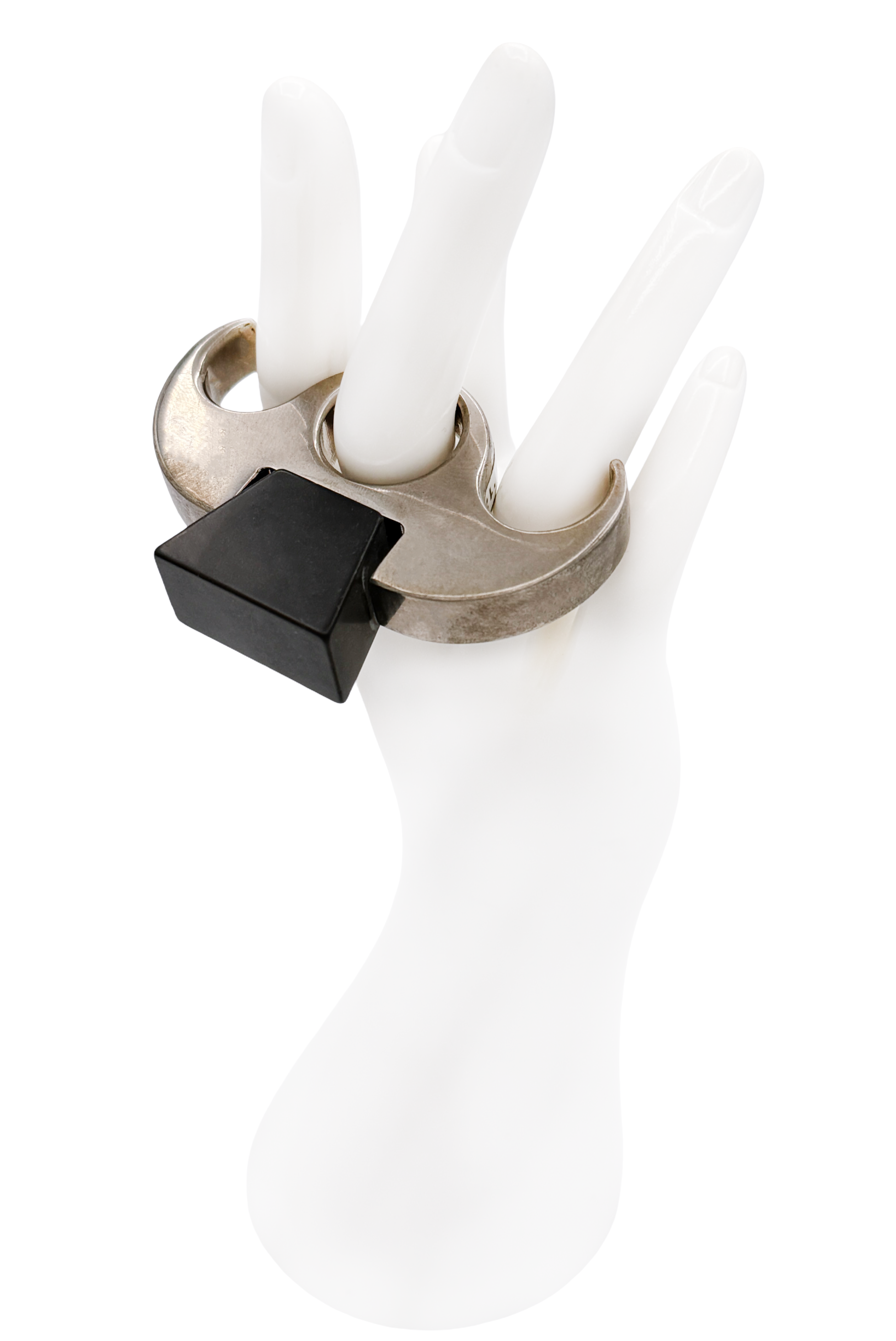 Etro Silver and Black Geometric Stone Triple Finger Ring FW13 Etro Silver and Black Geometric Stone Triple Finger Ring FW13