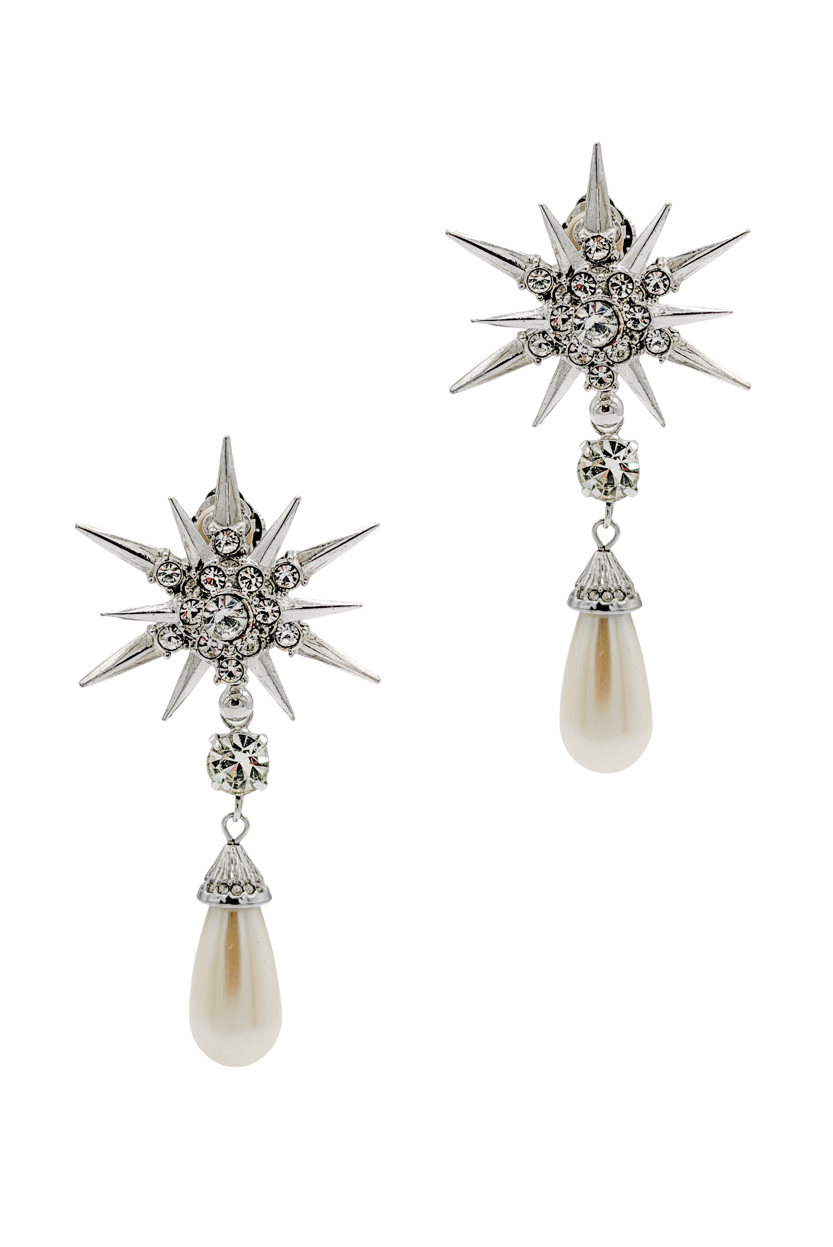 Butler & Wilson Silver Crystal Starburst Pearl Drop Earrings Butler & Wilson Silver Crystal Starburst Pearl Drop Earrings