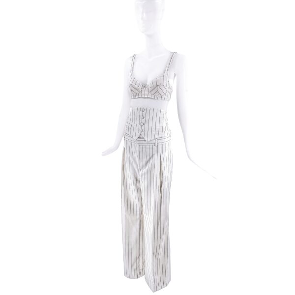 Jean Paul Gaultier White & Black Striped Pant Corset Bra Top Set