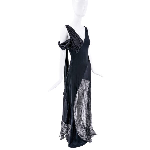 Vionnet Black Bias Cut Lace Draped Dress Gown