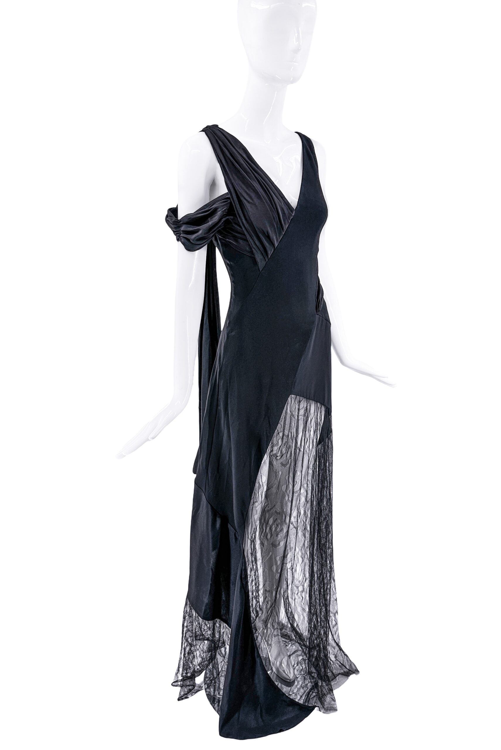 Vionnet Black Bias Cut Lace Draped Dress Gown Vionnet Black Bias Cut Lace Draped Dress Gown