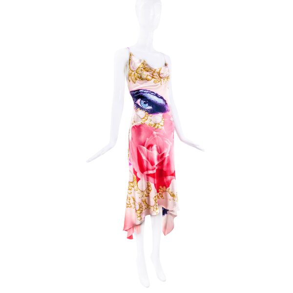 Roberto Cavalli Pink Multi Color Liz Taylor Eye Print Graphic Dress Gown Spring 2001