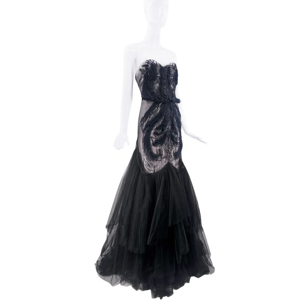 Roberto Cavalli Black Mesh Tulle Bias Cut Mermaid Gown