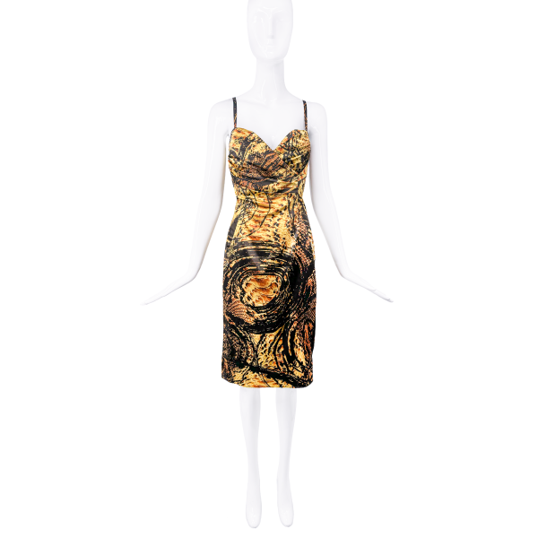 Roberto Cavalli Yellow Black Abstract Print Dress