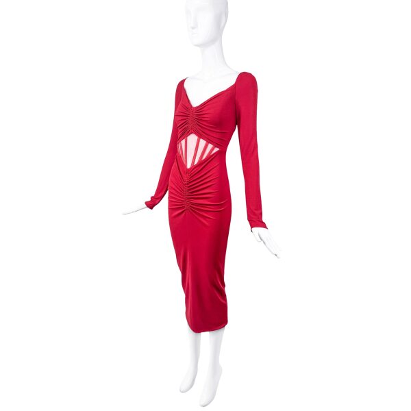 Versace Red Cut Out Corseted Ruched Dress