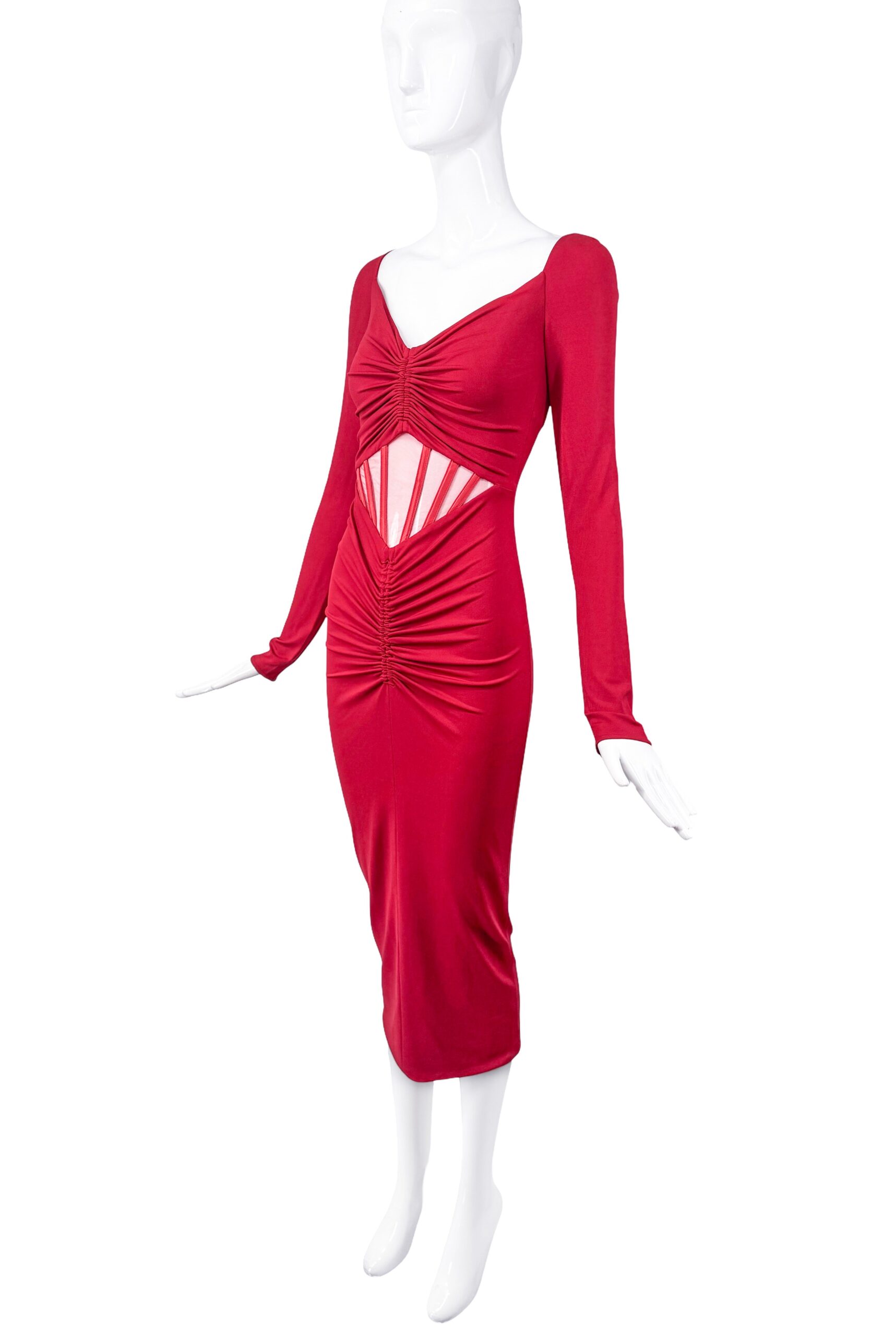 Versace Red Cut Out Corseted Ruched Dress Versace Red Cut Out Corseted Ruched Dress