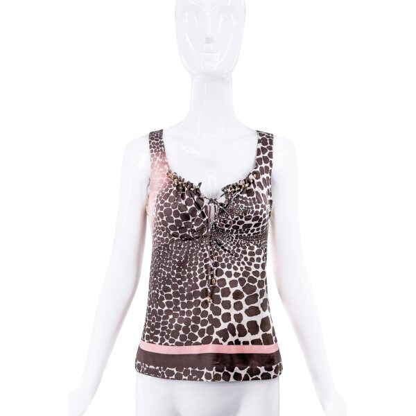 Roberto Cavalli Pink & Brown Giraffe Print Silk Top 2003/2004