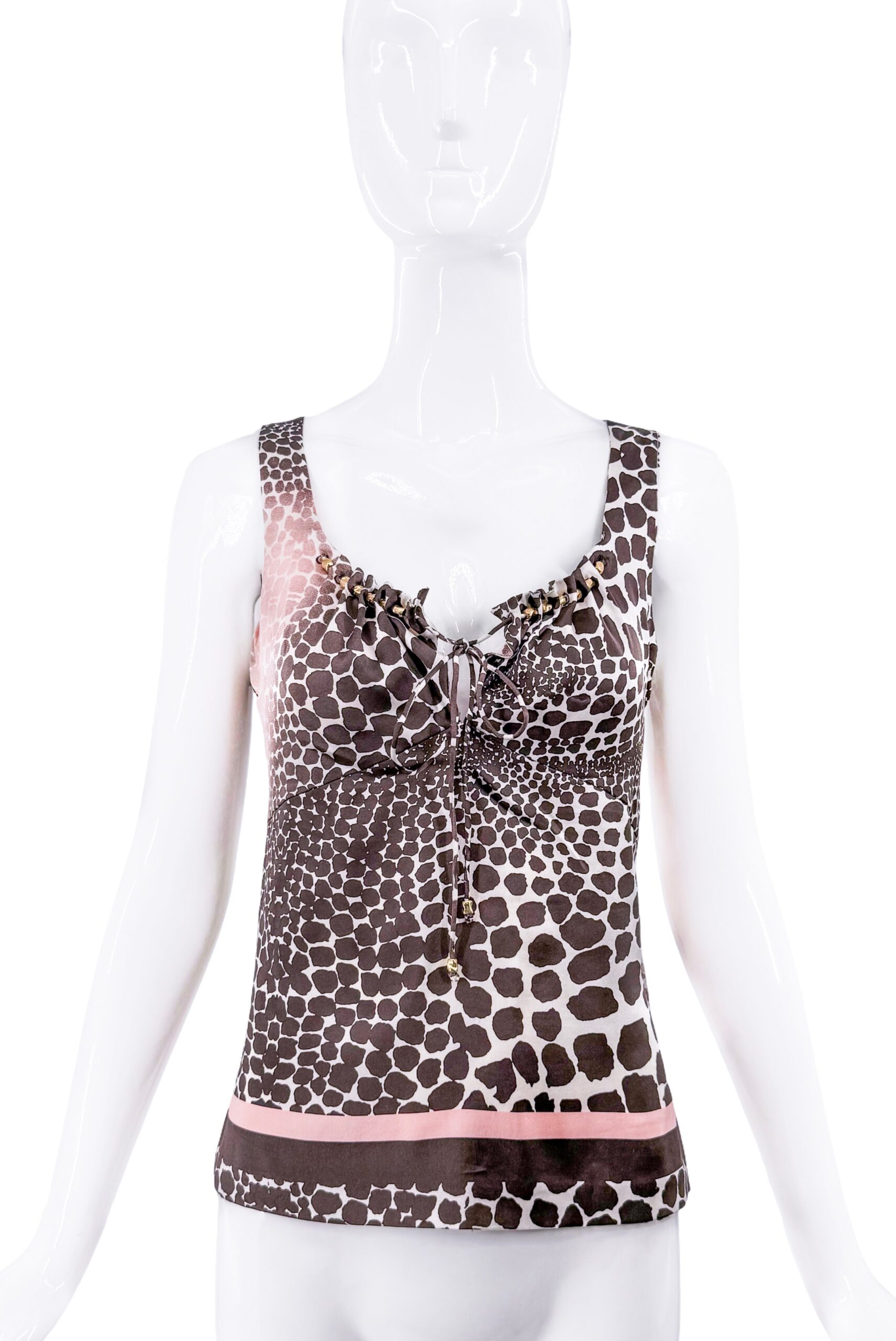 Roberto Cavalli Pink & Brown Giraffe Print Silk Top 2003/2004 Roberto Cavalli Pink & Brown Giraffe Print Silk Top 2003/2004
