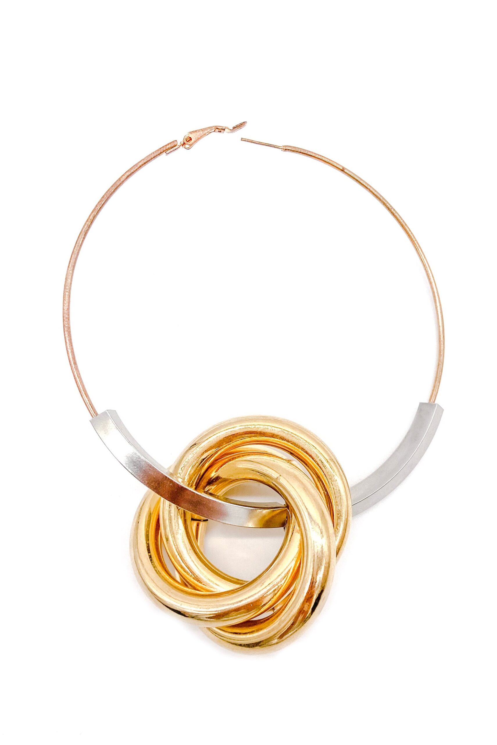 Statement Metallic Hoop Earring with Gold Coiled Ring Detail Statement Metallic Hoop Earring with Gold Coiled Ring Detail