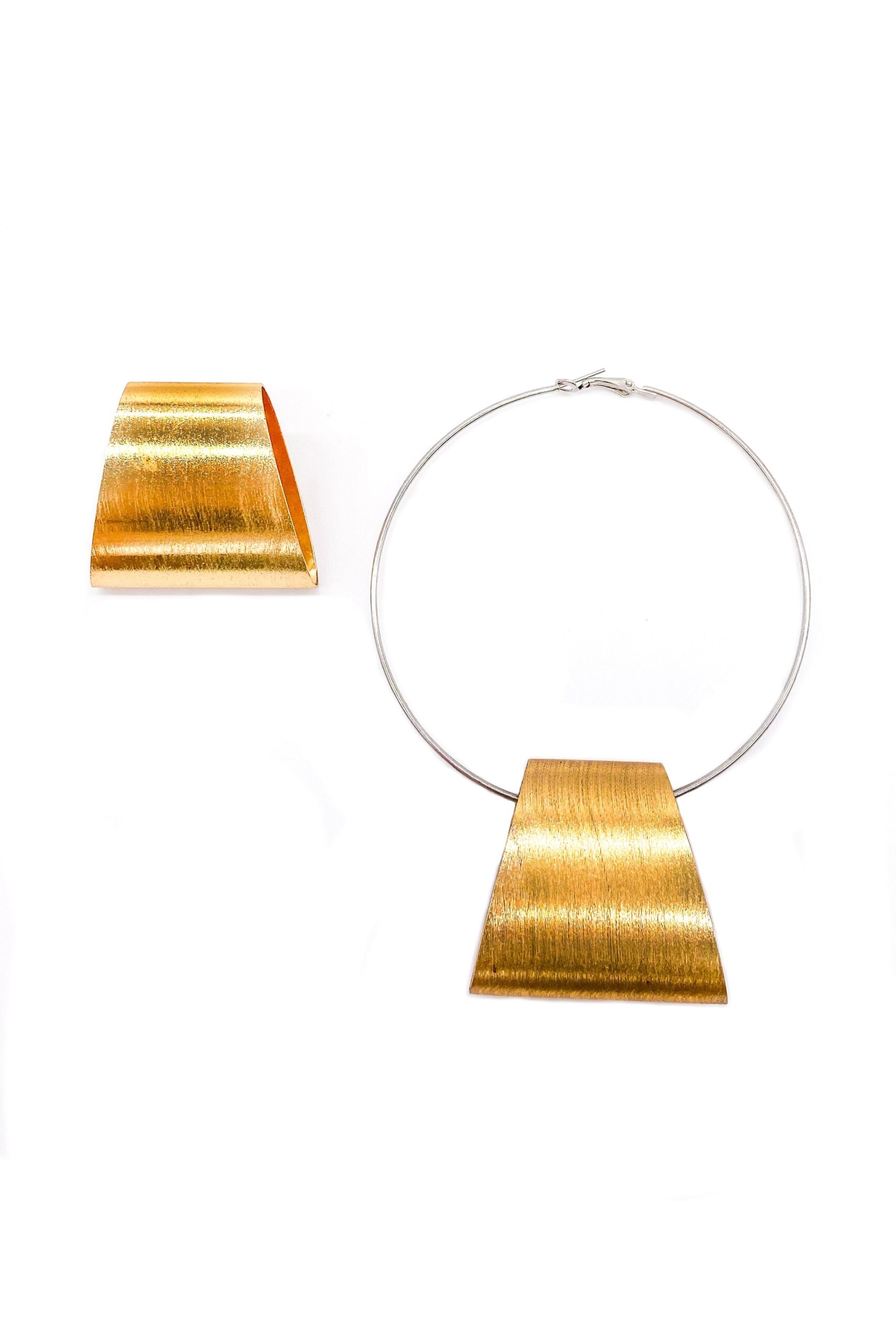 Statement Hoop Earring Set with Gold Trapezoid Detail Statement Hoop Earring Set with Gold Trapezoid Detail