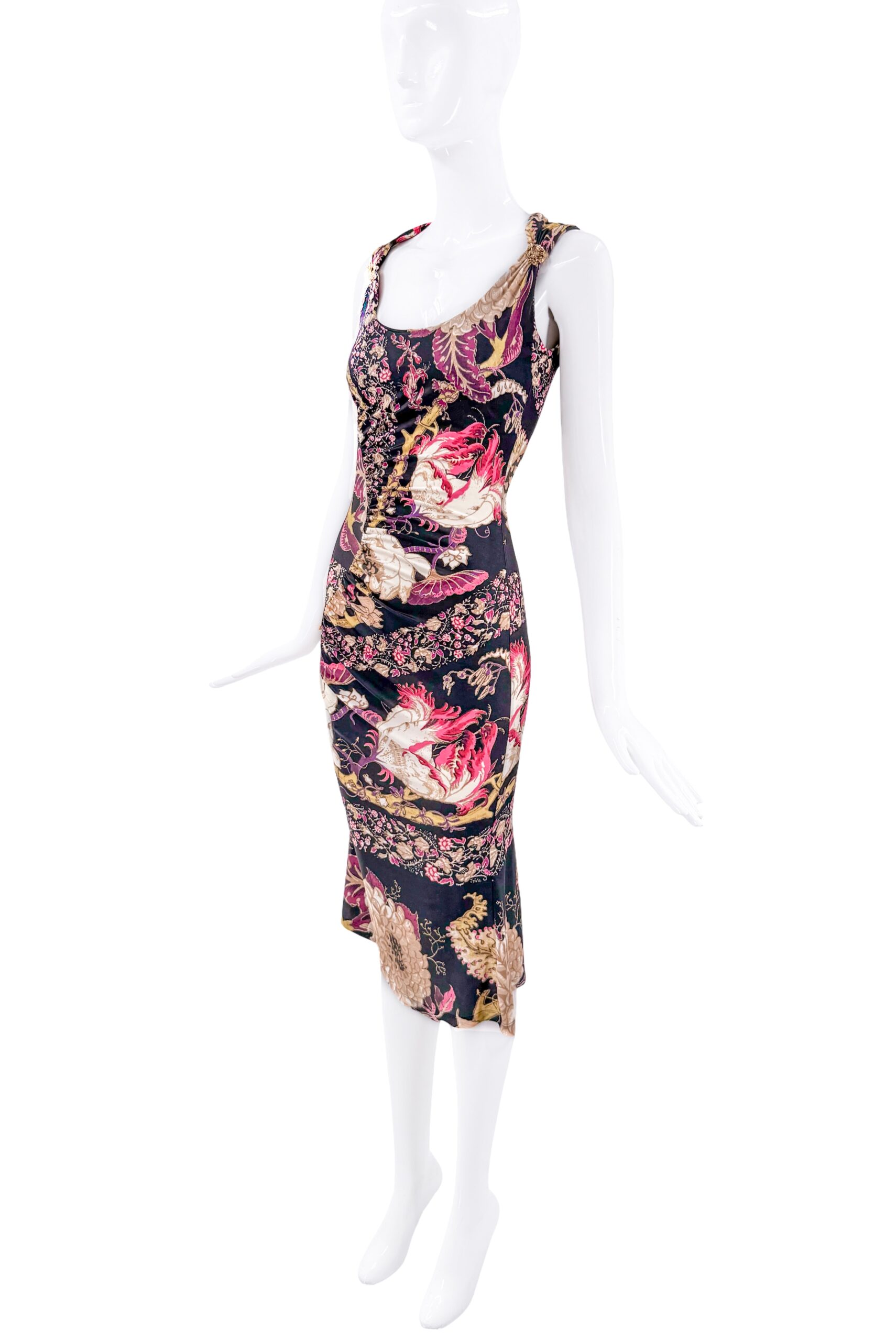 Roberto Cavalli Multi Color Floral Print Midi Dress Roberto Cavalli Multi Color Floral Print Midi Dress