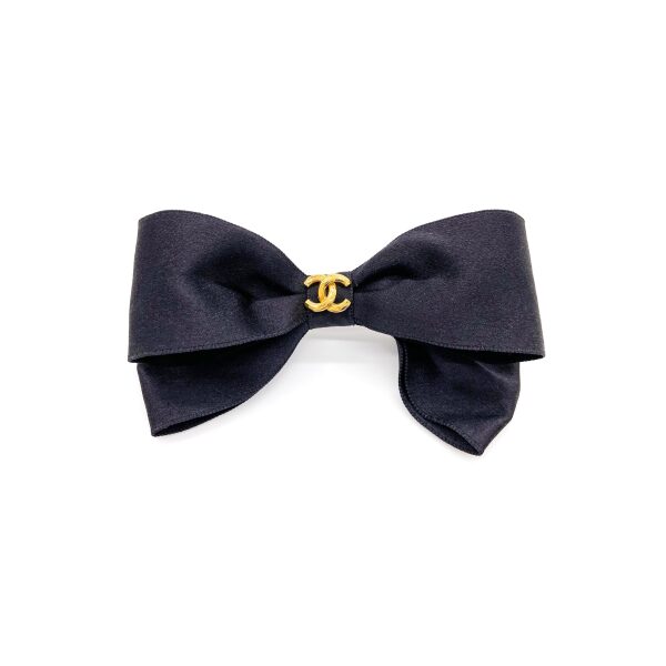 Chanel “Heathers” Satin & Chiffon Hair Bow with Gold CC Logo