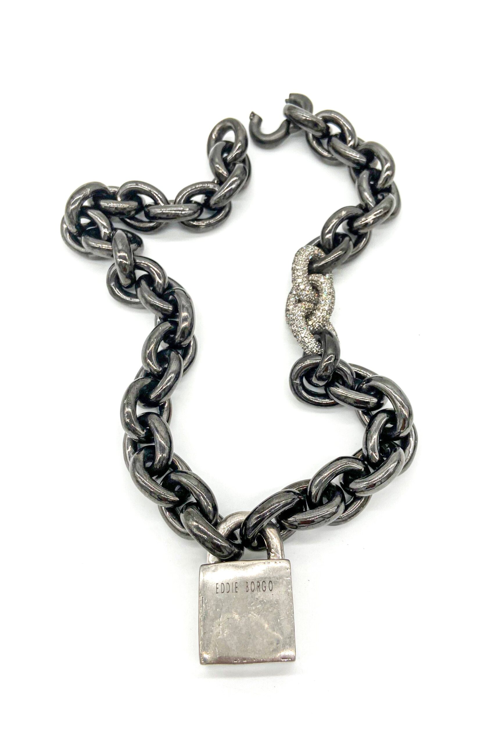 Eddie Borgo Gunmetal and Pavé Crystal Link Padlock Necklace Eddie Borgo Gunmetal and Pavé Crystal Link Padlock Necklace