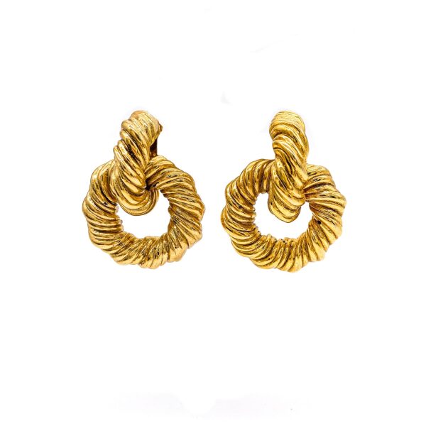 Escada Gold 1980’s Textured Hoop Knocker Earrings
