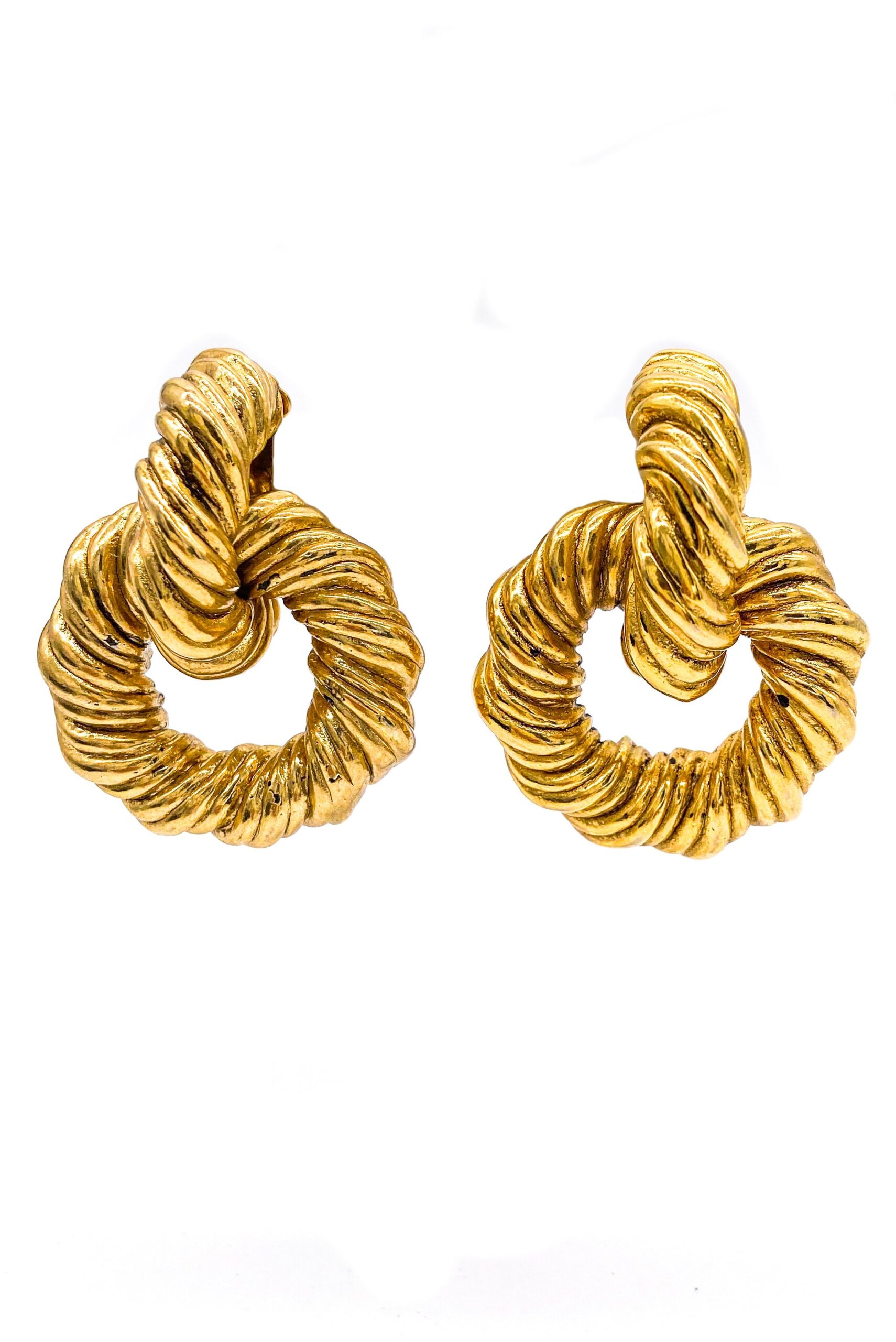 Escada Gold 1980’s Textured Hoop Knocker Earrings Escada Gold 1980’s Textured Hoop Knocker Earrings