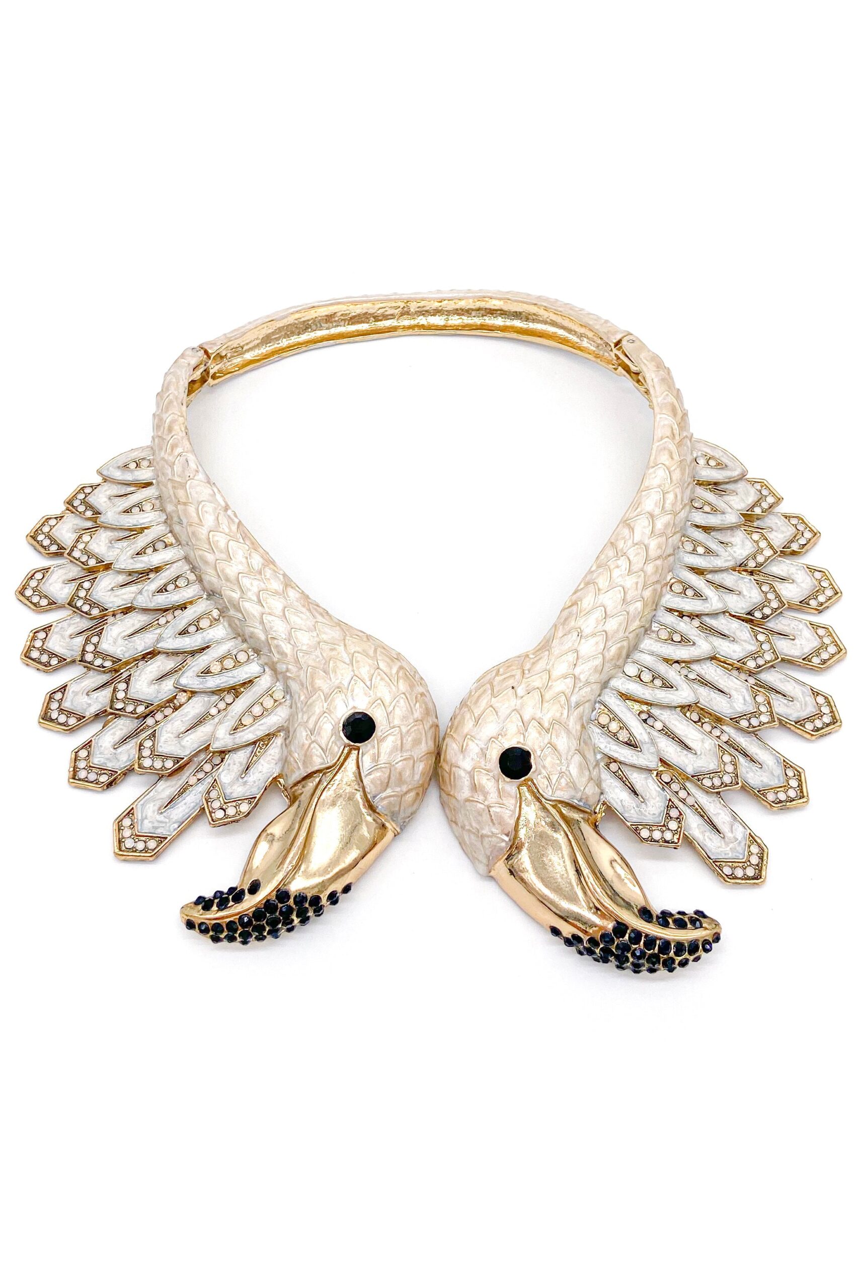 Roberto Cavalli Ivory Enamel, Gold and Crystal Flamingo Statement Neckpiece Resort2013 Roberto Cavalli Ivory Enamel, Gold and Crystal Flamingo Statement Neckpiece Resort2013